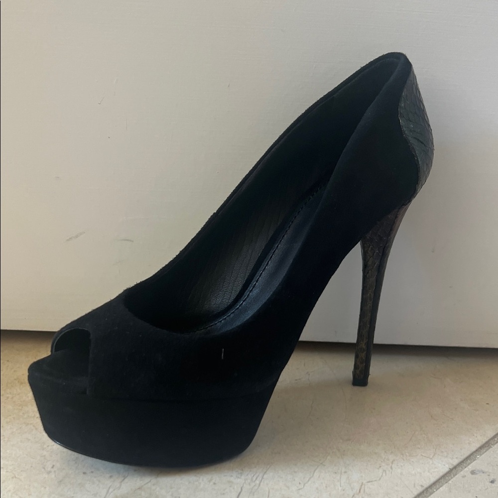 Brian Atwood Black Peep-Toe Platform Heels